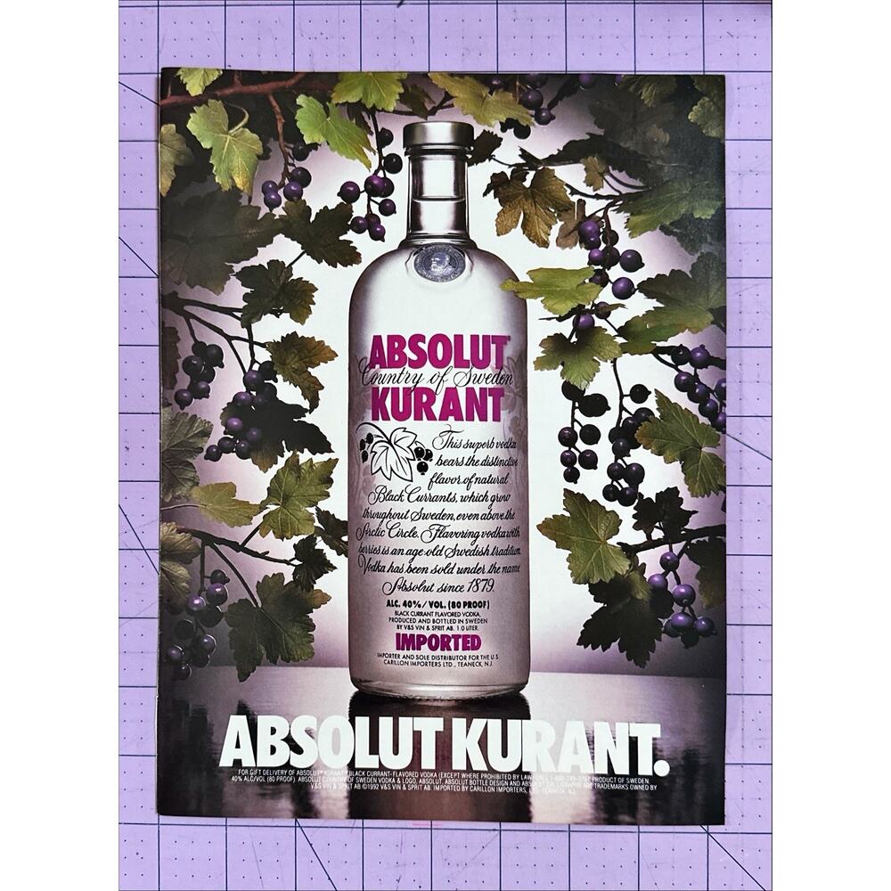 Absolut Kurant Vodka - Absolut Harvest PRINT AD - 1993